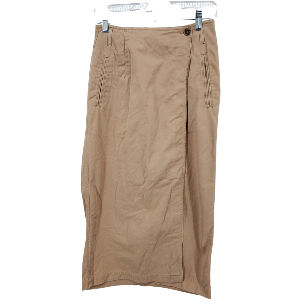 Lizwear 6 Tan Cotton Wrap Maxi Skirt Vintage 90s ILGWU USA Workwear Safari